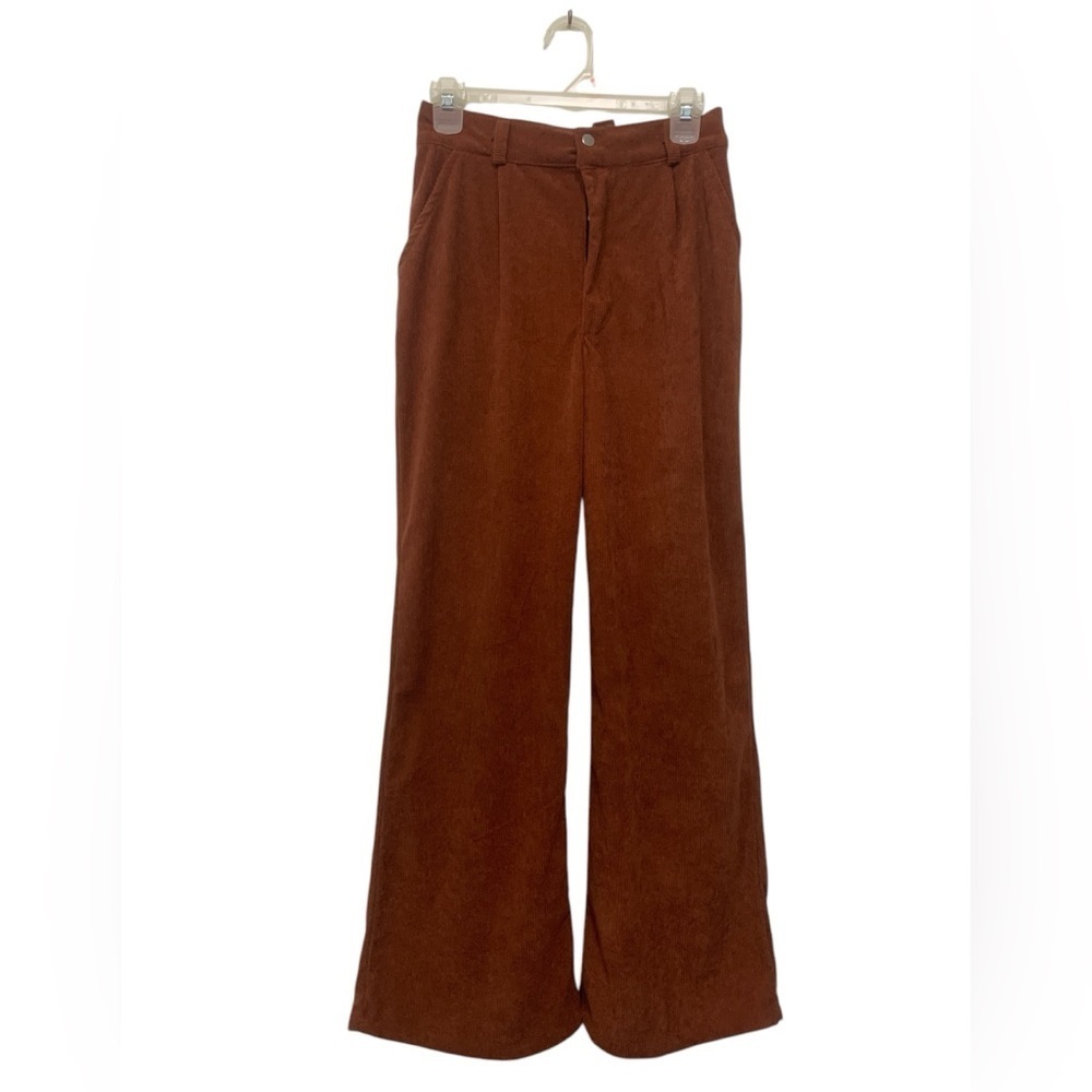 CORDUROY Straight Pants Rust Gartered Wideleg Flared Warm Vintage Style Small